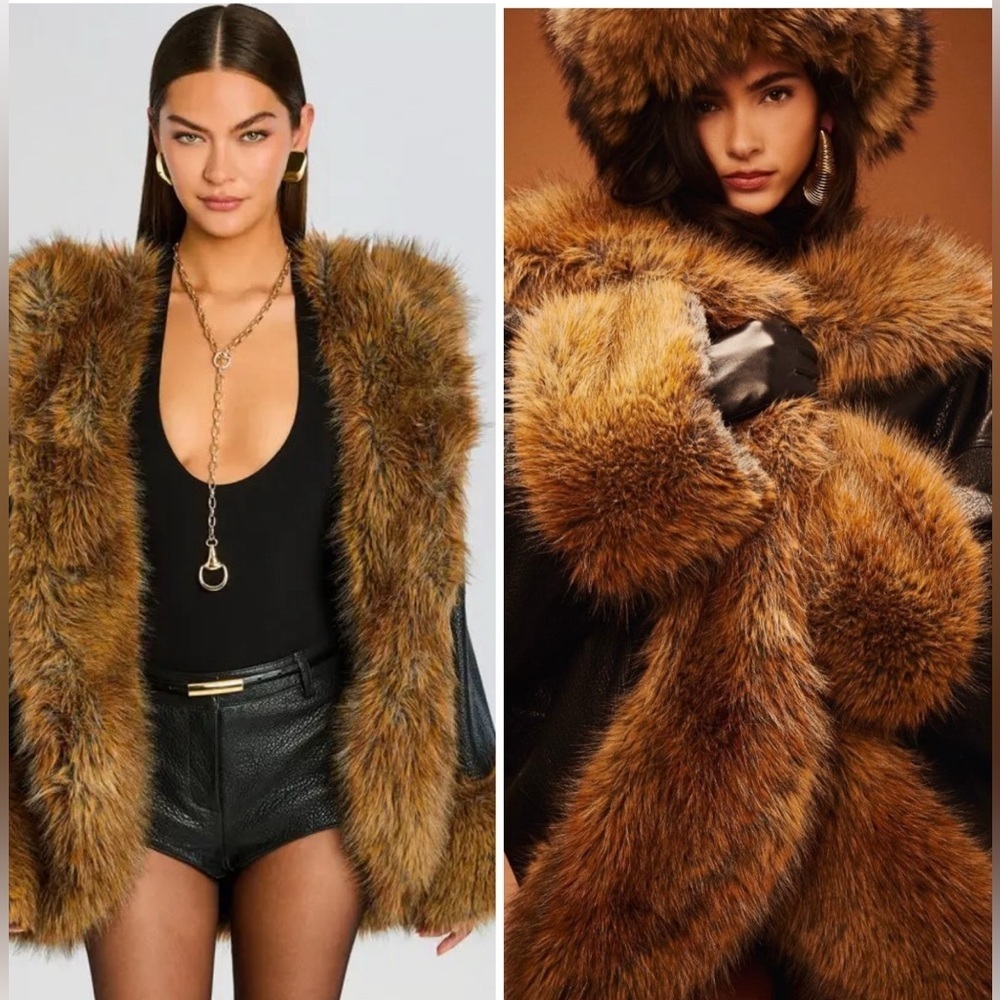 NWOT Retrofete Laurene Leather Coat faux fur trim
